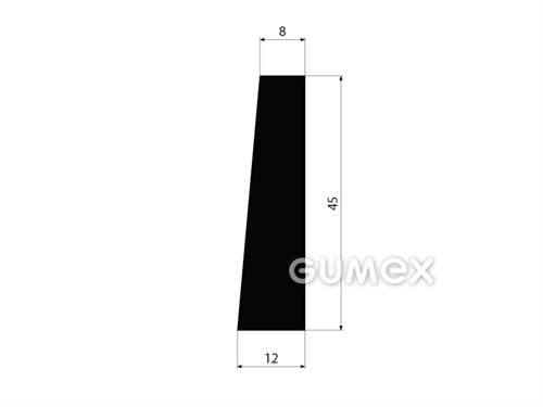 Gumový profil tvaru "lichobežník", 45x12/8mm, 70°ShA, EPDM, -40°C/+100°C, čierny